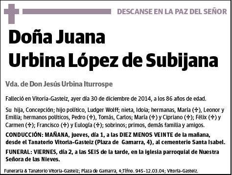 URBINA LOPEZ DE SUBIJANA,JUANA