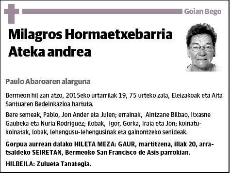 HORMAETXEBARRIA ATEKA,MILAGROS