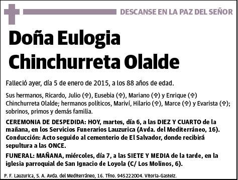 CHINCHURRETA OLALDE,EULOGIA