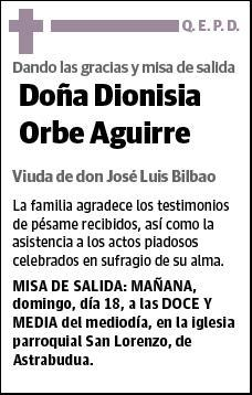 ORBE AGUIRRE,DIONISIA