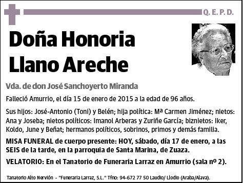 LLANO ARECHE,HONORIA