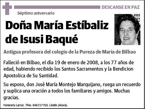 DE ISUSI BAQUE,MARIA ESTIBALIZ