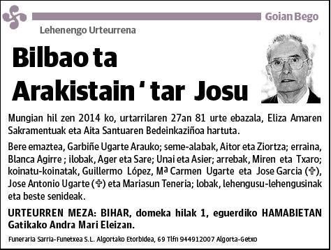 BILBAO TA ARAKISTAIN TAR,JOSU