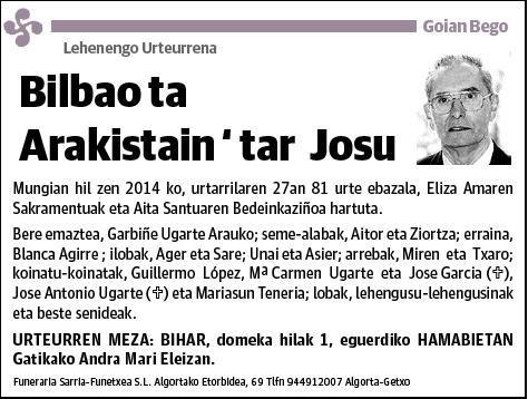 BILBAO TA ARAKISTAIN TAR,JOSU