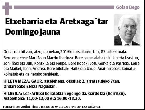 ETXEBARRIA ETA ARETXAGA TAR,DOMINGO