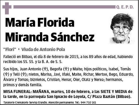 MIRANDA SANCHEZ,MARIA FLORIDA