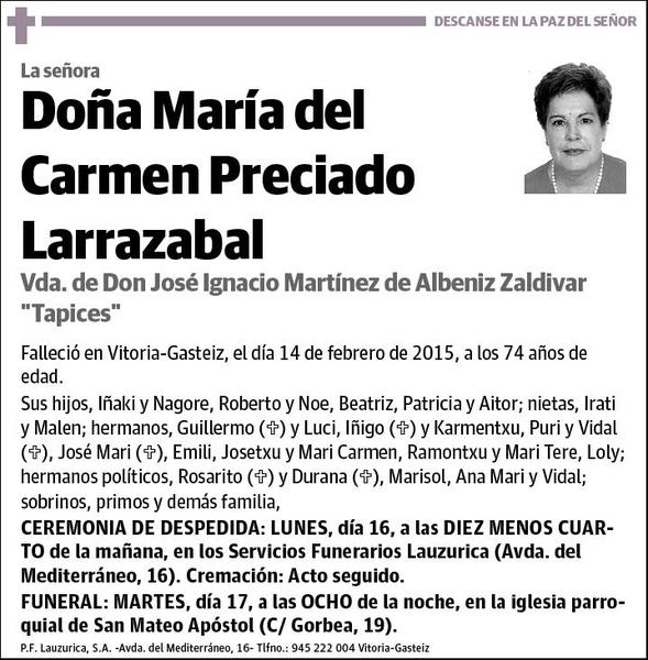 PRECIADO LARRAZABAL,MARIA DEL CARMEN