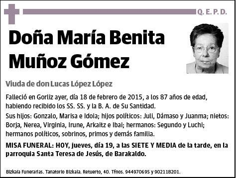 MUÑOZ GOMEZ,MARIA BENITA