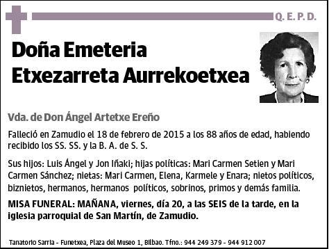 ETXEZARRETA AURREKOETXEA,EMETERIA