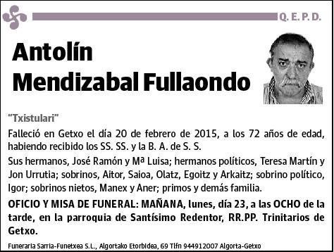 MENDIZABAL FULLAONDO,ANTOLIN