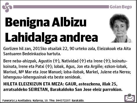 ALBIZU LAHIDALGA,BENIGNA