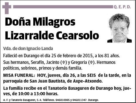 LIZARRALDE CEARSOLO,MILAGROS