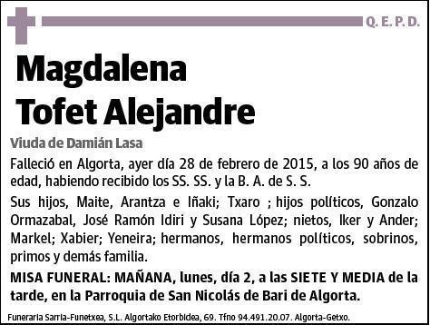 TOFET ALEJANDRE,MAGDALENA