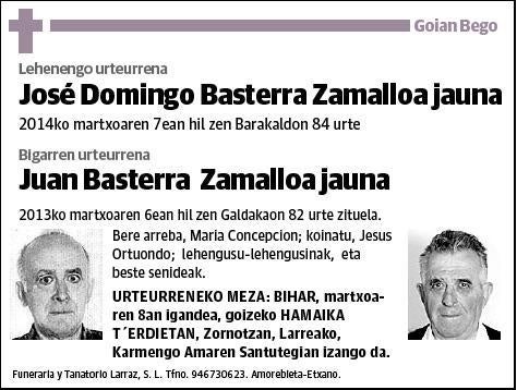 Y JUAN BASTERRA ZAMALLOA,JOSE DOMINGO BASTERRA ZAMALLOA