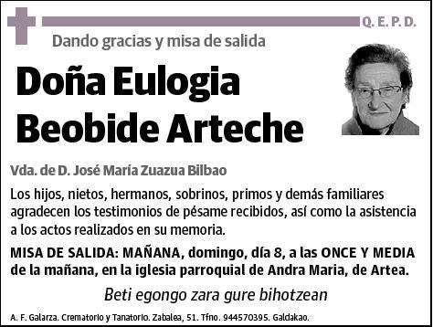 BEOBIDE ARTECHE,EULOGIA