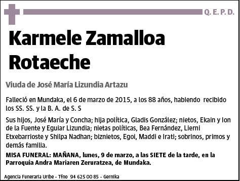 ZAMALLOA ROTAECHE,KARMELE