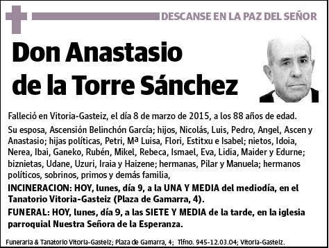 DE LA TORRE SANCHEZ,ANASTASIO