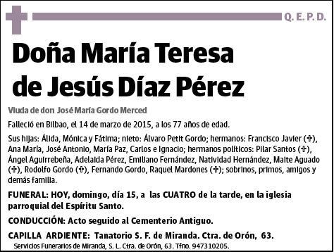 DIAZ PEREZ,MARIA TERESA DE JESUS