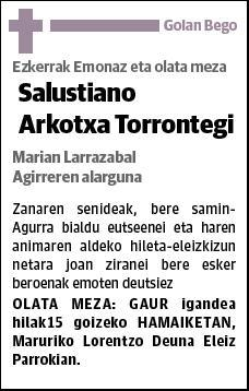 ARKOTXA TORRONTEGI,SALUSTIANO