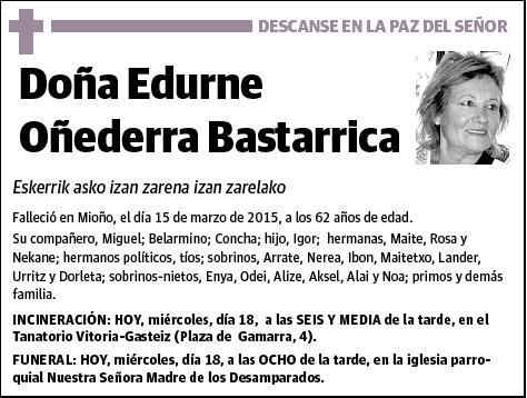 OÑEDERRA BASTARRICA,EDURNE