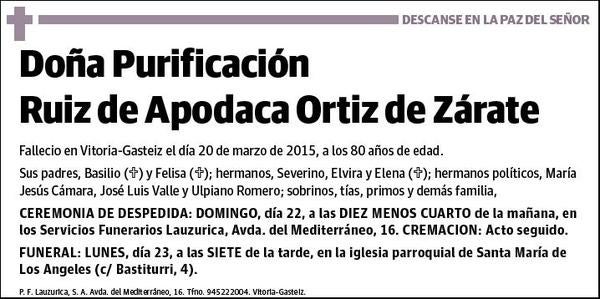 RUIZ DE APODACA ORTIZ DE ZARATE,PURIFICACION