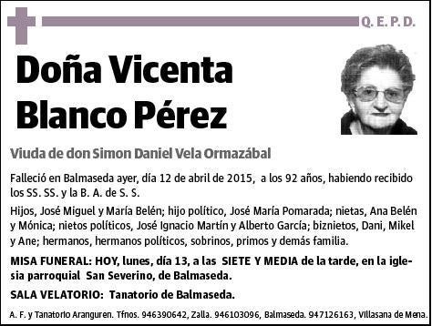 BLANCO PEREZ,VICENTA