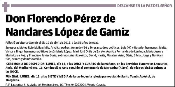 PEREZ DE NANCLARES LOPEZ DE GAMIZ,FLORENCIO