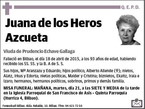 DE LOS HEROS AZCUETA,JUANA