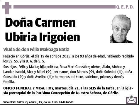 UBIRIA IRIGOIEN,CARMEN