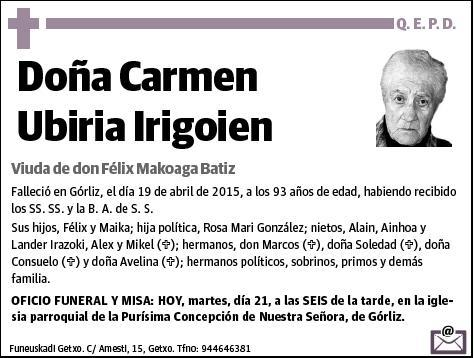 UBIRIA IRIGOIEN,CARMEN