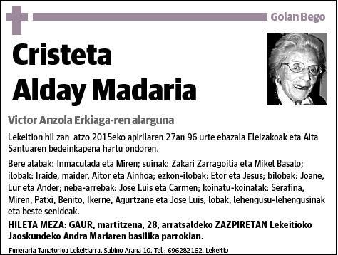 ALDAY MADARIA,CRISTETA