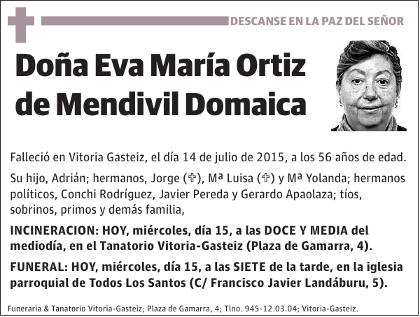 Eva María Ortiz de Mendivil Domaica