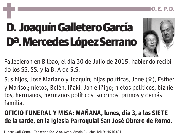 D. Joaquín Galletero García Dª. Mercedes López Serrano