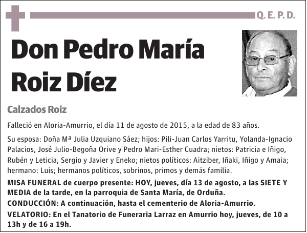 Pedro María Roiz Díez Calzados Roiz