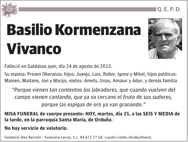 Basilio Kormenzana Vivanco