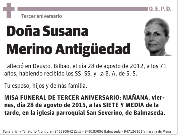 Tercer aniversario Susana Merino Antigüedad