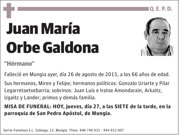 Juan María Orbe Galdona 'Hérmano'