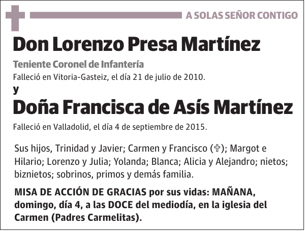 Lorenzo Presa Martínez y Francisca de Asís Martínez