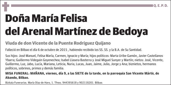 María Felisa del Arenal Martínez de Bedoya