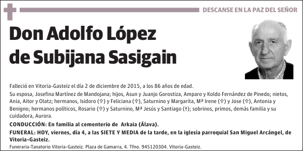 Adolfo López de Subijana Sasigain