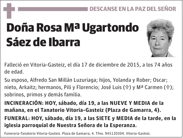 Rosa Mª Ugartondo Sáez de Ibarra