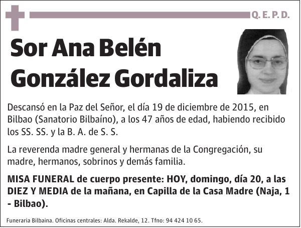 Sor Ana BelÃ©n GonzÃ¡lez Gordaliza