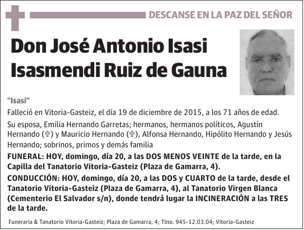 JosÃ© Antonio Isasi Isasmendi Ruiz de Gauna