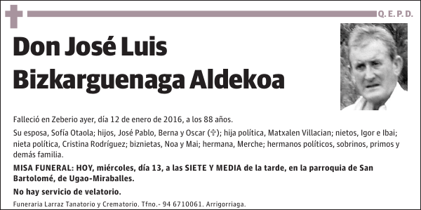 José Luis Bizkarguenaga Aldekoa