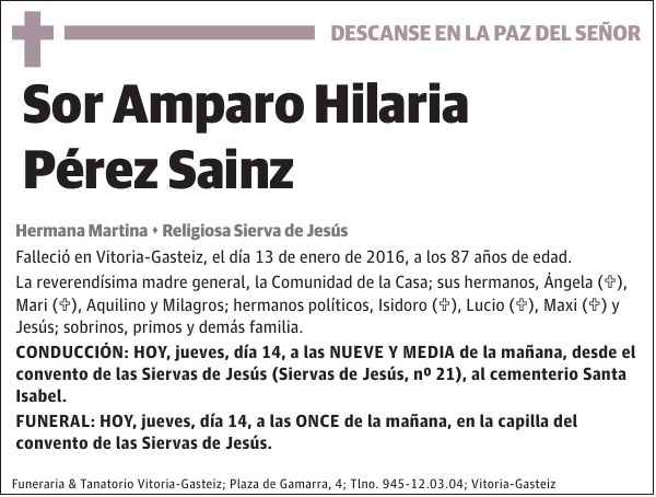 Sor Amparo Hilaria Pérez Sainz