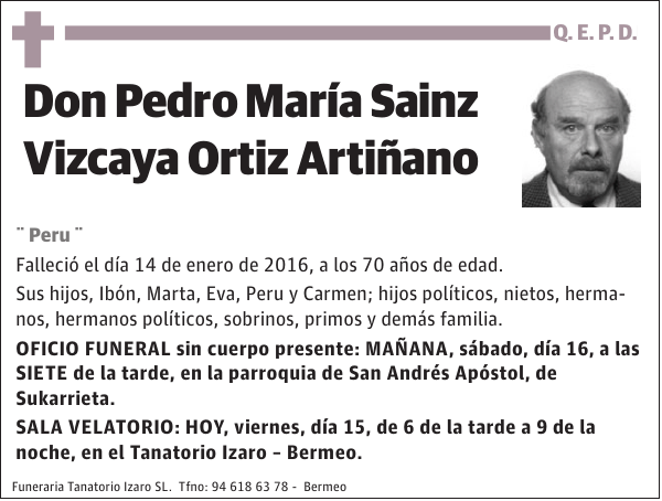 Pedro María Sainz Vizcaya Ortiz Artiñano