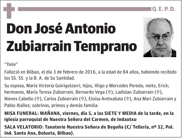 José Antonio Zubiarrain Temprano