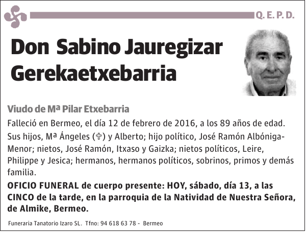 Sabino Jauregizar Gerekaetxebarria