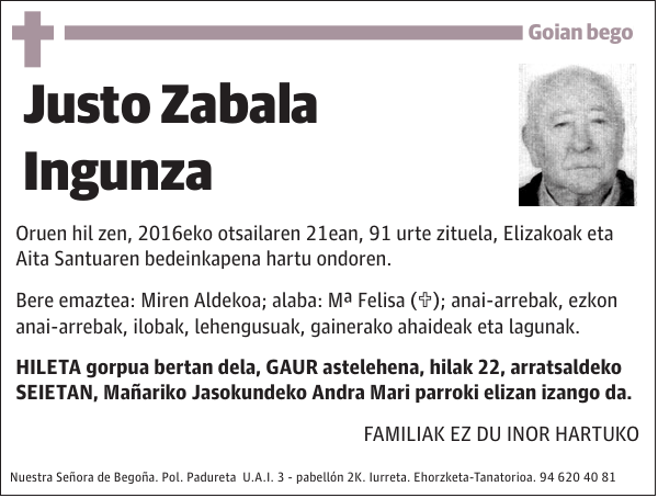 Justo Zabala Ingunza Oruen