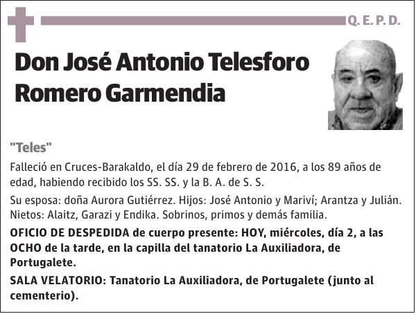 José Antonio Telesforo Romero Garmendia